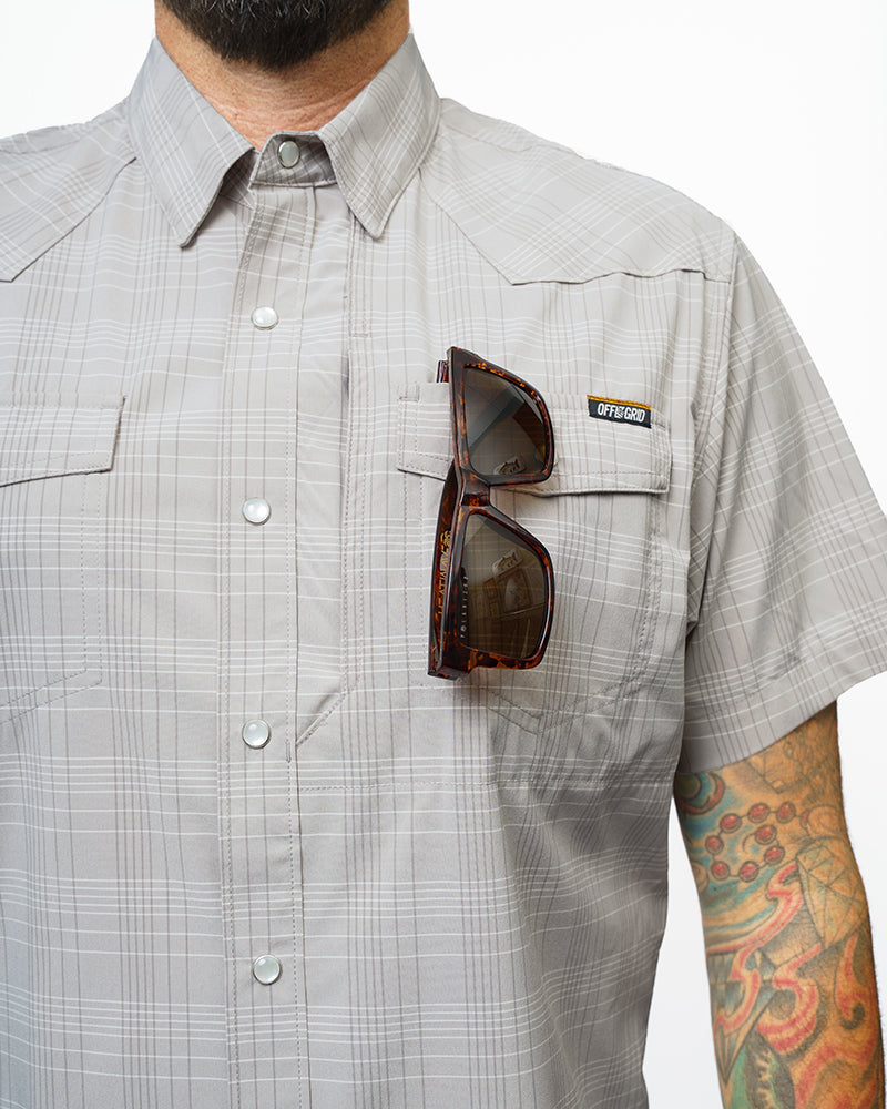 Off The Grid Surplus Men's Stretch Western Snap Short Sleeve Work Shirt — Storm Grey