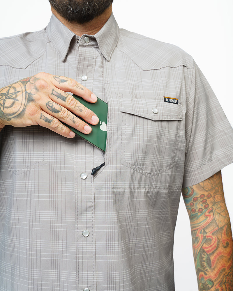 Off The Grid Surplus Men's Stretch Western Snap Short Sleeve Work Shirt — Storm Grey