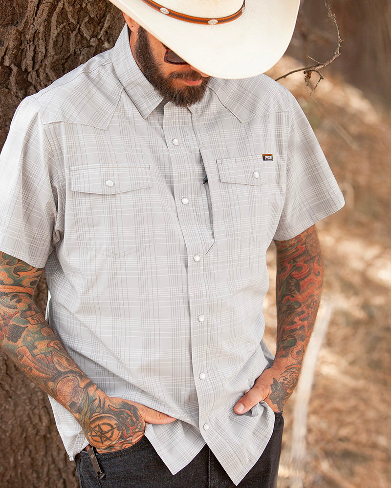 Off The Grid Surplus Men's Stretch Western Snap Short Sleeve Work Shirt — Storm Grey