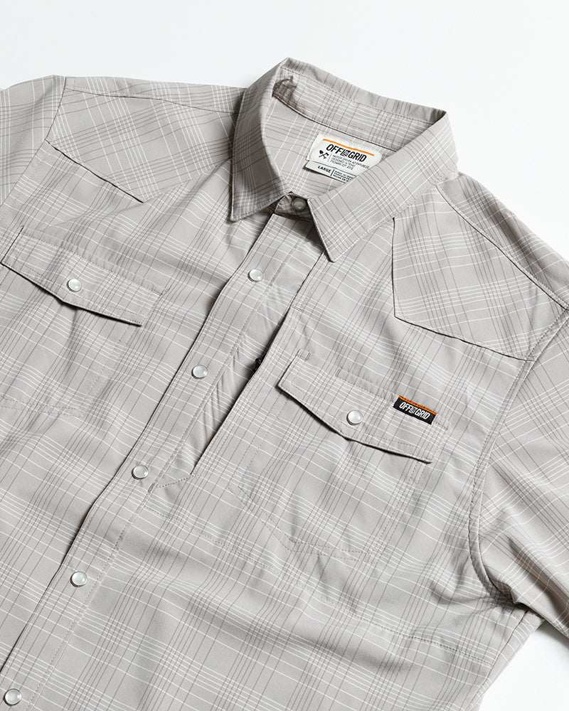 Off The Grid Surplus Men's Stretch Western Snap Short Sleeve Work Shirt — Storm Grey